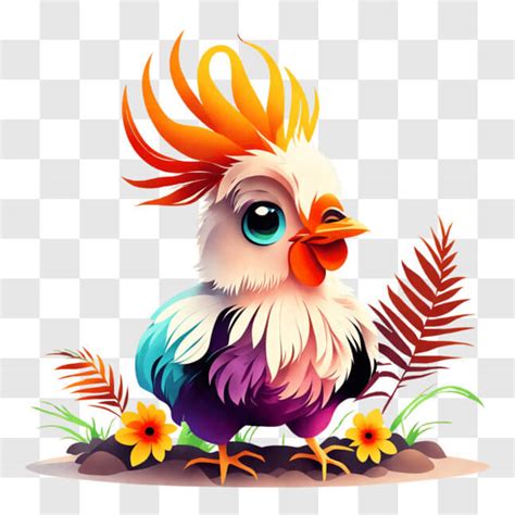 Descarga Gallina De Dibujos Animados Colorida En Entorno Natural PNG En