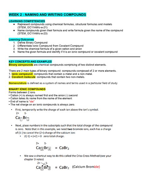 Solution Naming And Writing Compounds Study Notes Studypool