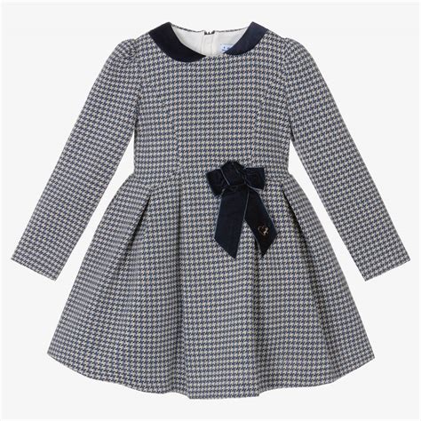 Mayoral Girls Blue Houndstooth Jacquard Dress Childrensalon