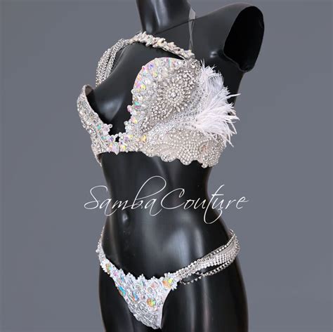 Samba Couture Silver White WBFF Crystal Bikini Competition Posing Suit