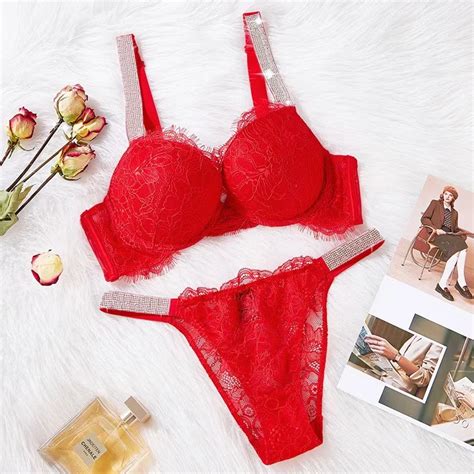 New Sexy Bras Women Seamless Bra Set Luxury Vs Letter Rhinestones Push