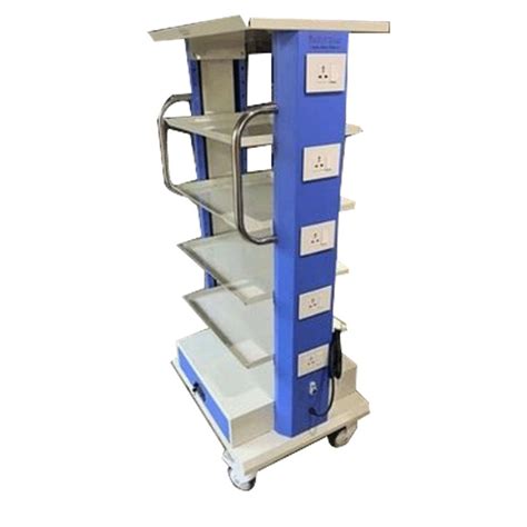 White And Blue Mild Steel Monitor Trolley For Hospital Size L X