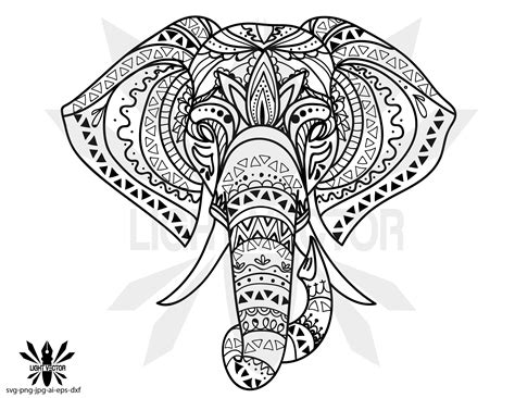 Elephant Mandala Zentanglesilhouette Instant Download Etsy