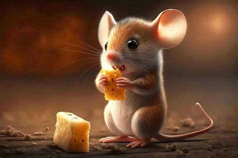 Premium Photo Cheeky Mouse Sits On His Paws Cute Mouse Eating Cheese