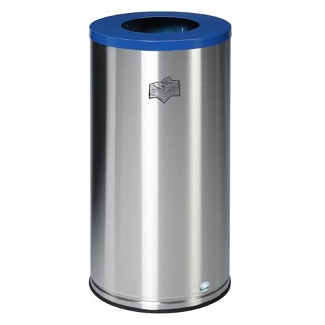 Poubelle de tri sélectif inox 70 L tête bleue picto papier