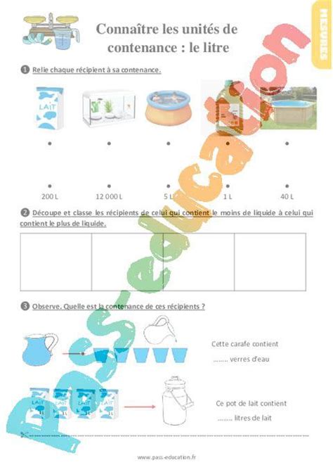 Conna Tre Les Unit S De Contenance Le Litre Au Ce Exercices