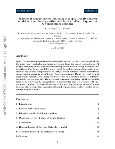 PDF Fractional Magnetization Plateaux Of A Spin 1 2 Heisenberg Model