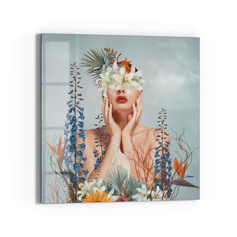 Stylish Glass Magnetic Board Nude Woman With Flowers