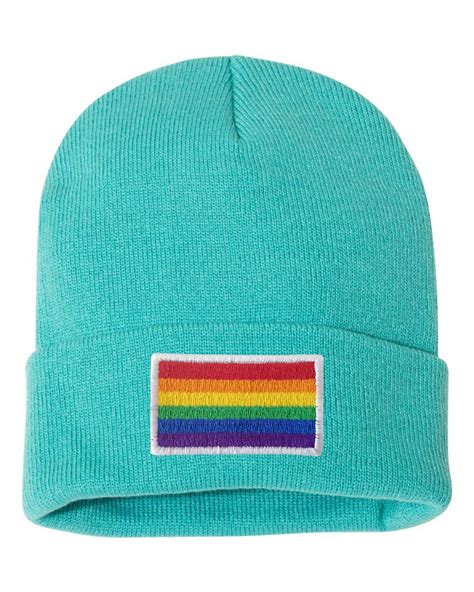Adult Rainbow Gay Lesbian Pride Flag Embroidered Cuffed Knit Beanie