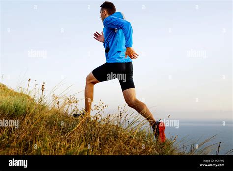 Run Up Mountain Autumn Men Athlete Runner Stock Photo Alamy