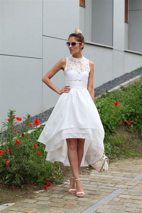 A Gorgeous White Lace High Low Dress For Summer Nights Pattern Type