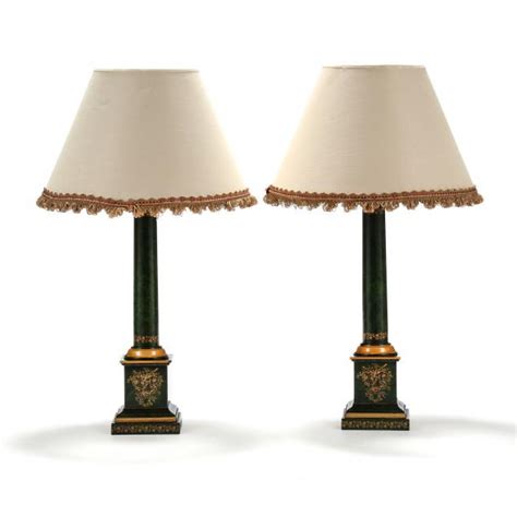 A Pair Of Green Faux Marble Tole Column Table Lamps Lot March