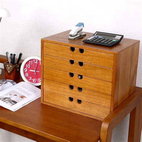 Wooden desk drawer storage box wooden Desktop 4 file data cabinets multilayer storage products ...