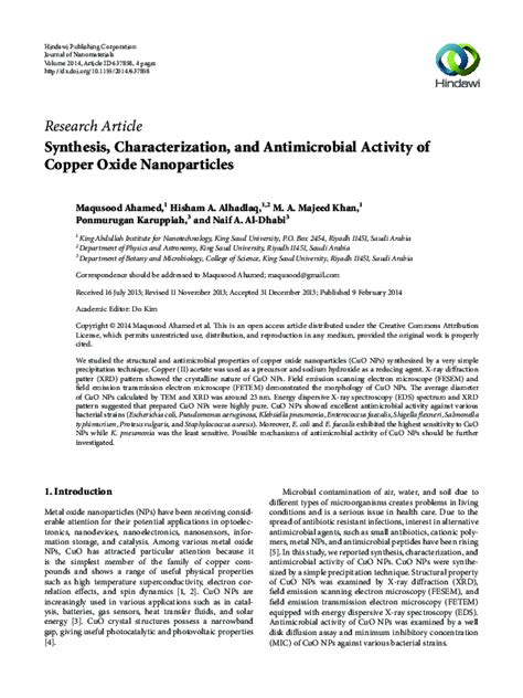 Pdf Synthesis Characterization And Antimicrobial Activity Of Copper