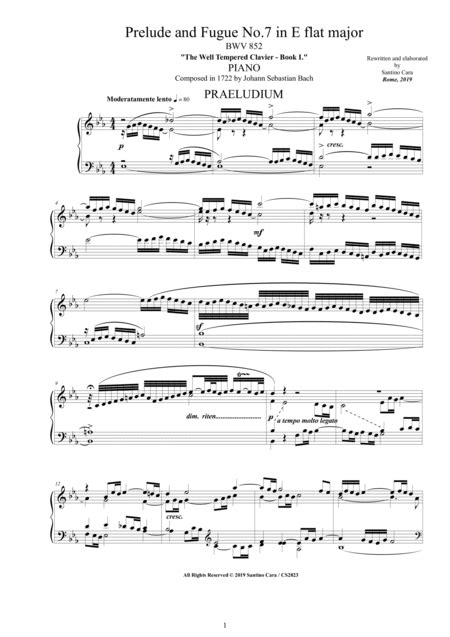 Bach Prelude And Fugue No 7 In E Flat Major BWV 852 For Piano Arr