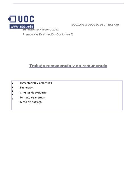 Pec Enunciado Soluci N Sociopsicolog A Del Trabajo Semestre Set