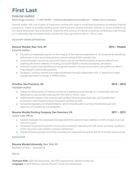 Internal Audit Resume Examples For Resume Worded