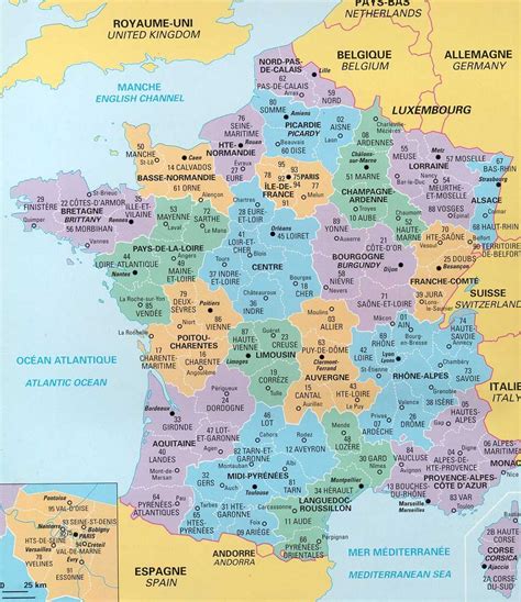 A Large Map Of France With All The Major Cities And Towns On It S Borders