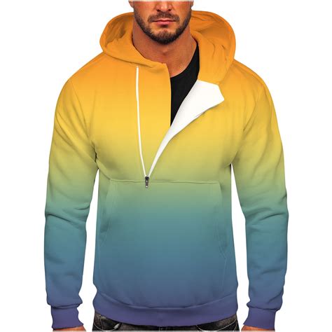 Mens Hooded Sweatshirts With Zipper And Pockets Gradient Tie Dye Print Long Sleeve Loose Fit