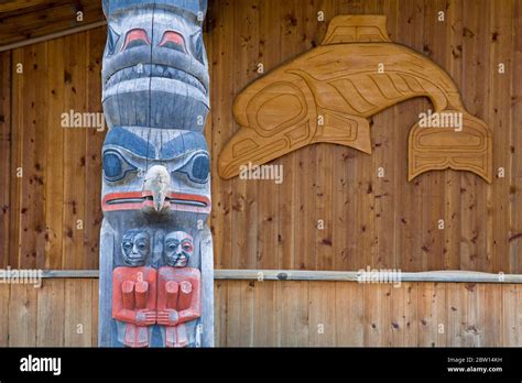 Clan House & Totem Pole, Icy Strait Point, Hoonah City, Chichagof Island, Southeast Alaska, USA ...