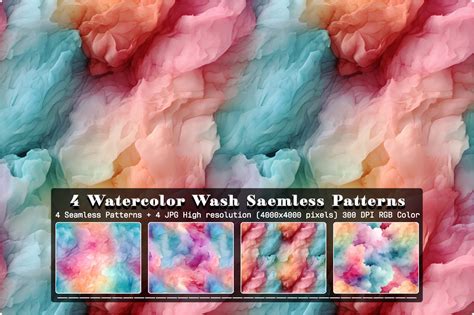 Watercolor Wash 4 Seamless Patterns Textures Backgrounds FilterGrade