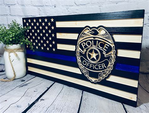 Wood Engraved Personalized Police Flag Etsy