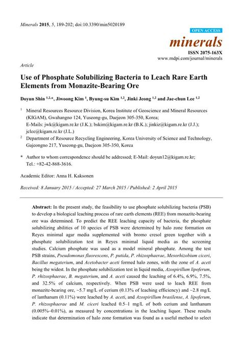 Use Of Phosphate Solubilizing Bacteria To Leach Rare Earth Elements