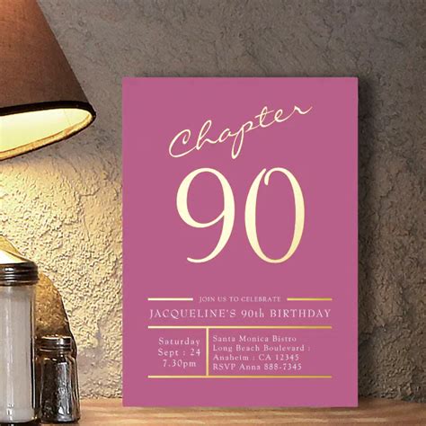 90 Pink 90th Birthday Party Gold Foil Invitation Zazzle