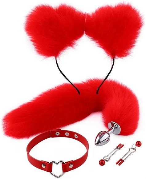 Fox Tail Anal Sex Toys Sexy Plush Butt Plug Cat Ear Headband With Bells Necklace Set Massage Sex