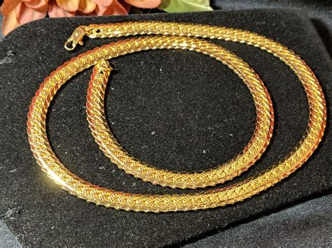 Vtg Pat Pend Flat Link Herringbone Neck Chain Quality Gem