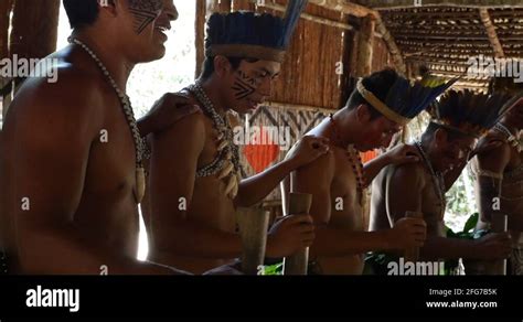 Native Brazilians Doing Their Ritual At An Indigenous Tribe In The