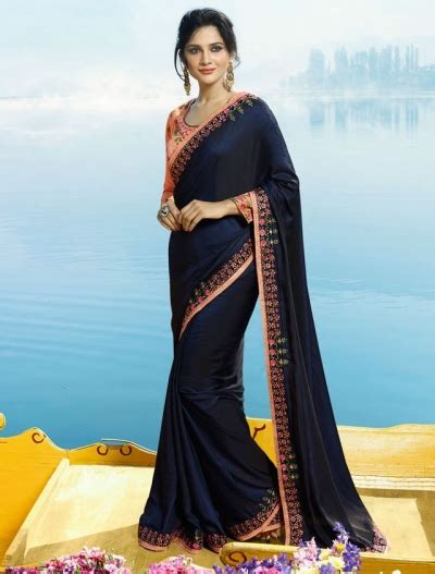 Buy Navy Blue And Pinl Color Barfi Silk Designer Party Wear Saree In UK