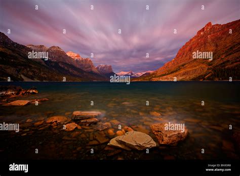 Saint Mary Lake Stormy Sunrise Glacier National Park Stock Photo Alamy