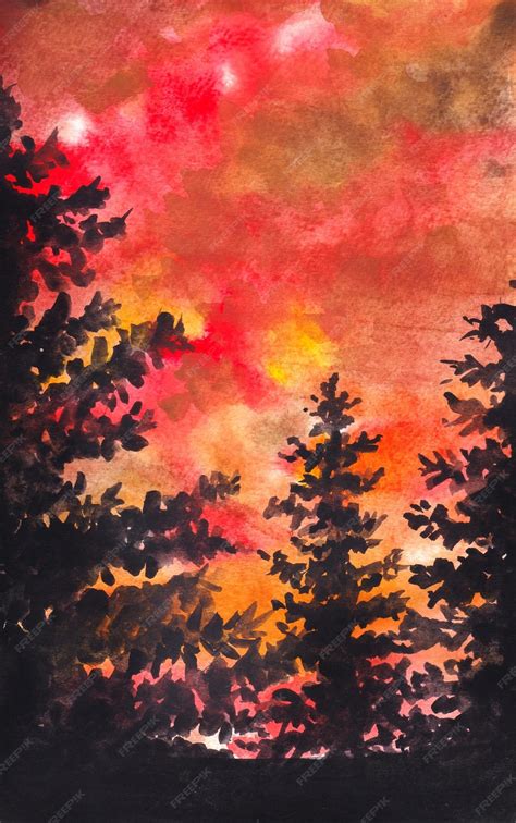 Premium Photo A Beautiful Sunset Landscape Watercolor Painting Background