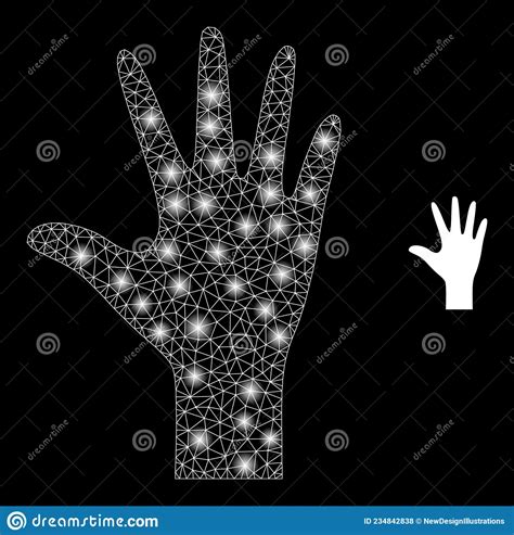 Vector Mesh Net Palm Fingers With Magic Wire Frame Dots Stock Vector