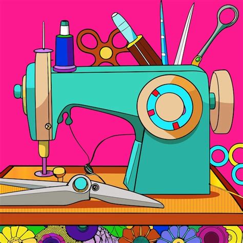 Un Dibujo De Una Máquina De Coser Con Un Diseño Que Dice Coser