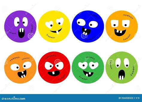 Set Of Cute Monster Characters With Different Emotions Print For