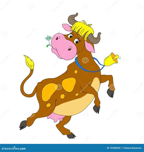 Cartoon Characters Dancing Cow. Funny Cow With A Bell. Vector Isolated ...