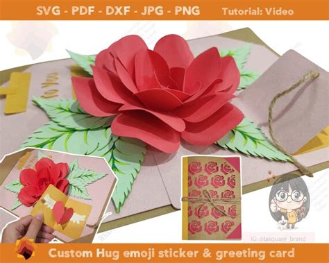 D Pop Up Rose Greeting Card Flower Pop Up Card Printable D Etsy