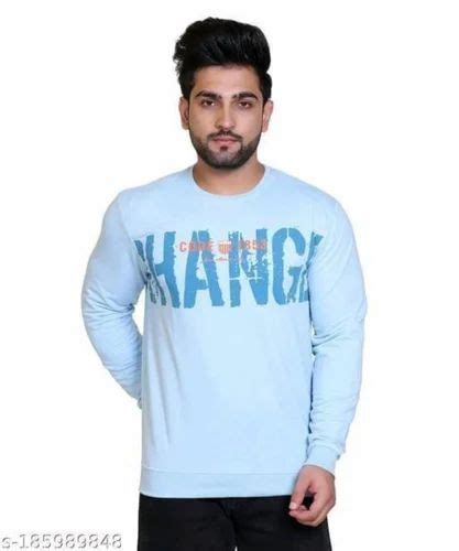 Men Light Blue Printed Full Sleeve Cotton T Shirt Round Neck At Rs 225