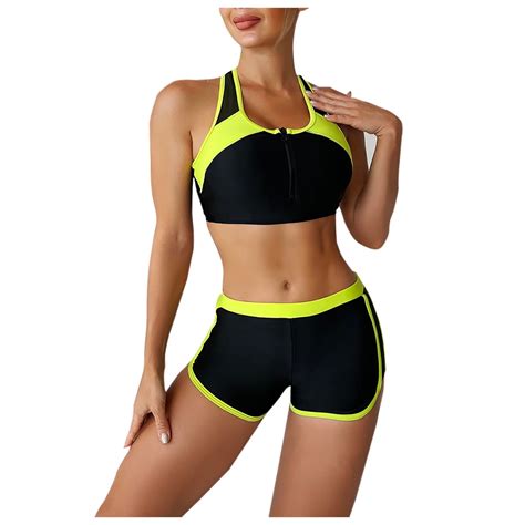 Patlollav Women High Waisted Bikini Set Sports Color Block Swimsuit