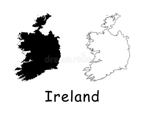 Mapa De Irlanda Silueta Negra Y Contorno Aislado Sobre Fondo Blanco