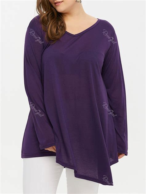 Deep Purple 2xl Plus Size Asymmetrical Long T Shirt