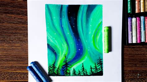 How To Draw Aurora Night Sky With Oil Pastel Easy For Beginners