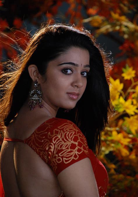 Indian Actress Charmi Kaur Full Backless Red Saree In Latest Telugu