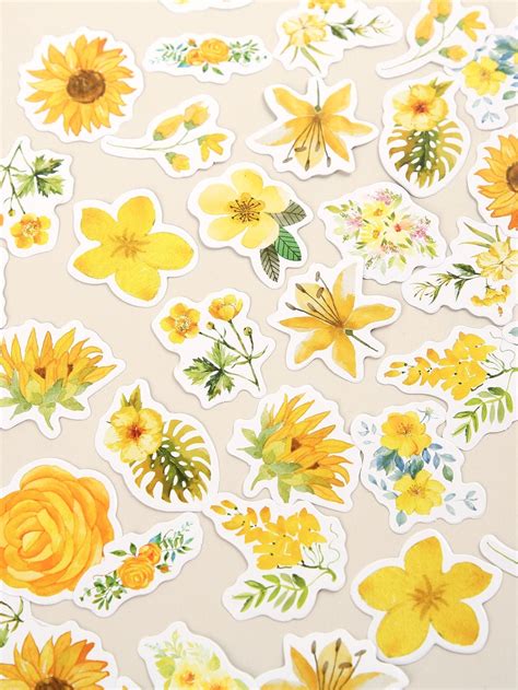 Yellow Floral Stickers 45 Flower Stickers Sticker Flakes Etsy