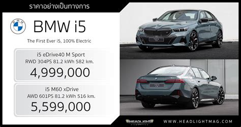 ราคาอย่างเป็นทางการ Bmw I5 4 999 000 5 599 000 บาท ขุมพลังไฟฟ้า 340 601 แรงม้า วิ่งไกล