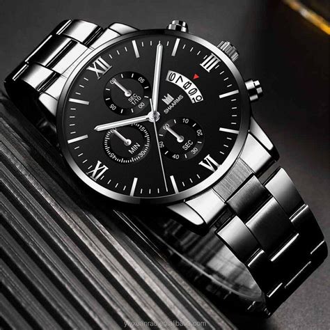Hot Luxury Date Rome Sport Watch Men Black Stainless Steel