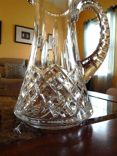 Antique Cut Lead Crystal Pitcher Tall Heavy Crystal Pitcher Etsy