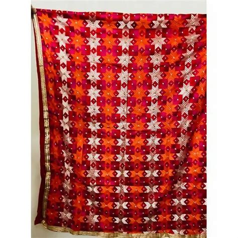 Embroidered Chiffon Womens Multi Color Phulkari Dupatta Packet Size